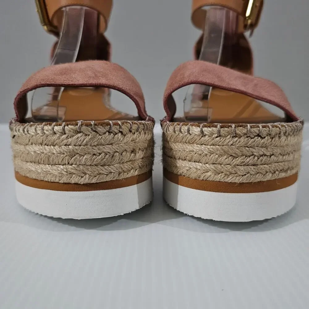 See By Chloe Glyn Platform Espadrille Sandal Womens EU 41 Pink Suede Wedge NEW